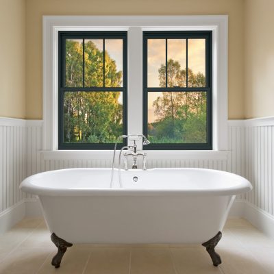 Bathtub in custom designed unfurnished bathroom.